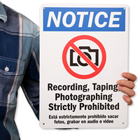 Bilingual Notice No Cameras Allowed Sign