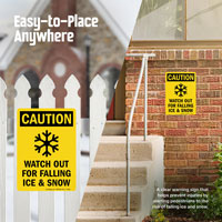 Caution watch out for falling snow and ice sign
