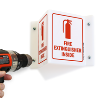 Fire extinguisher inside projecting sign