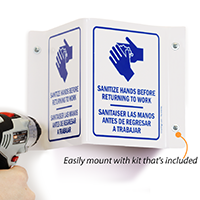 projecting bilingual wash hands sign