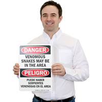 Venomous Snakes In The Area Bilingual Sign