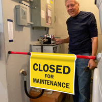 Closed for maintenance door barricade sign