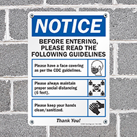 Entry guidelines social distancing sign