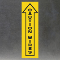 Safety sign: Arrow indicating wire caution