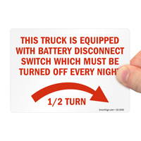 Truck safety sign: Battery disconnect switch