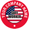 Circular Text Around Flag and Safe Worker