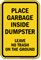 Place Garbage Inside Dumpster Sign