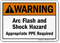 Warning Arc Flash Shock Hazard Sign